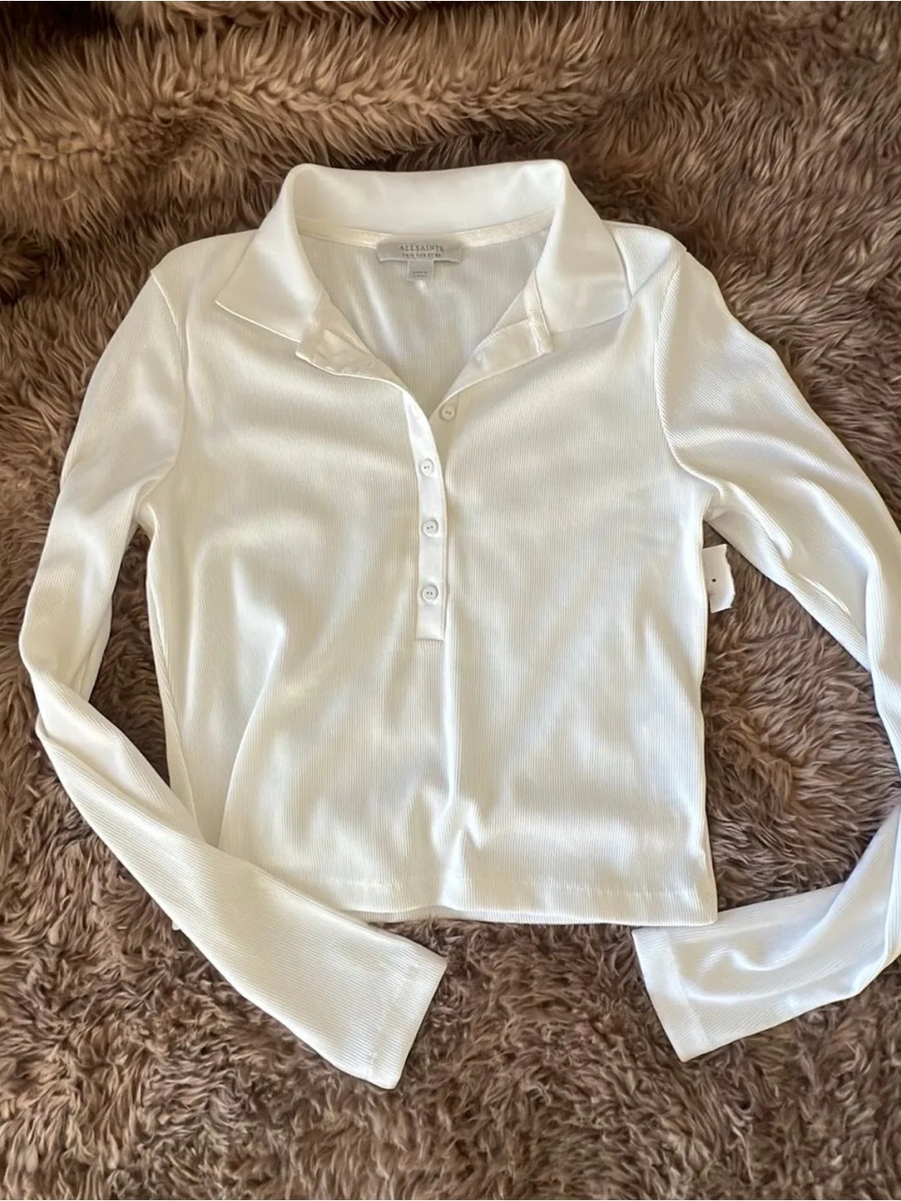 Ivory Ribbed Polo Long Sleeve
